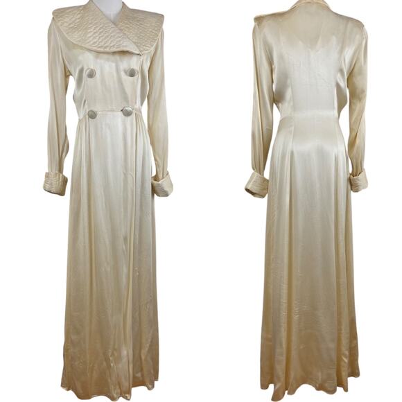 Vintage Other - Vintage 30s 40s KAMORA Ivory Liquid Satin Maxi Dressing Gown Robe Women's Size S